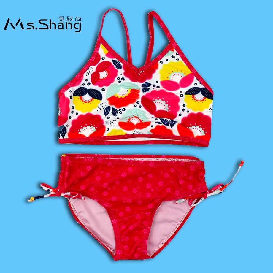 Infant Baby Girl Swimsuit 3-10 Years Children Swimwear Two Piece Girl Bathing Suit Red Floral Toddle Girl Bikini Child Swim Wear