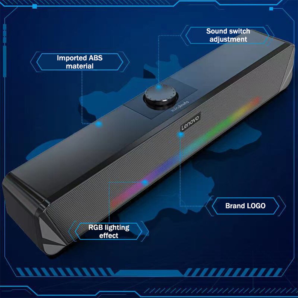 Lenovo TS33 Wireless Bluetooth5.0 RGB Speaker 360 Home Movie Surround Sound Bar Wired Audio Speaker For Desk Computer