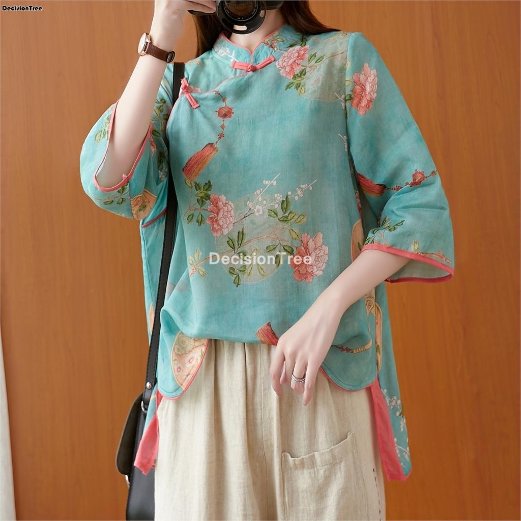 femme traditionnel chinois vêtements haut rétro fleur impression hanfu haut pour femme oriental tang costume chinois blouse
