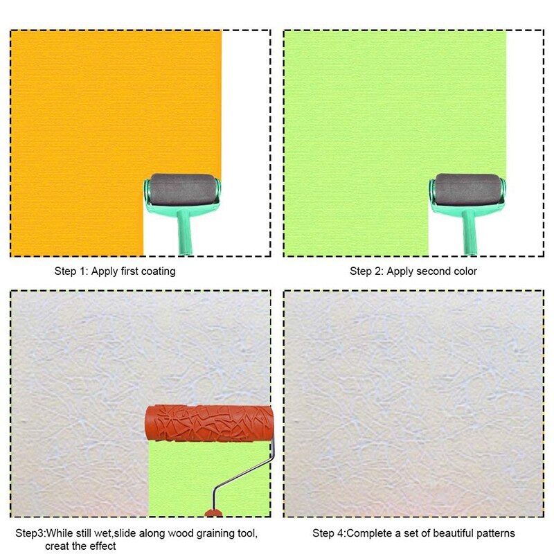 2 Stuks 7Inch Hout Patroon Roller 4Inch Graining Schilderen Tool Met Handvat Reliëf Crack Art Rubber Textuur Roller