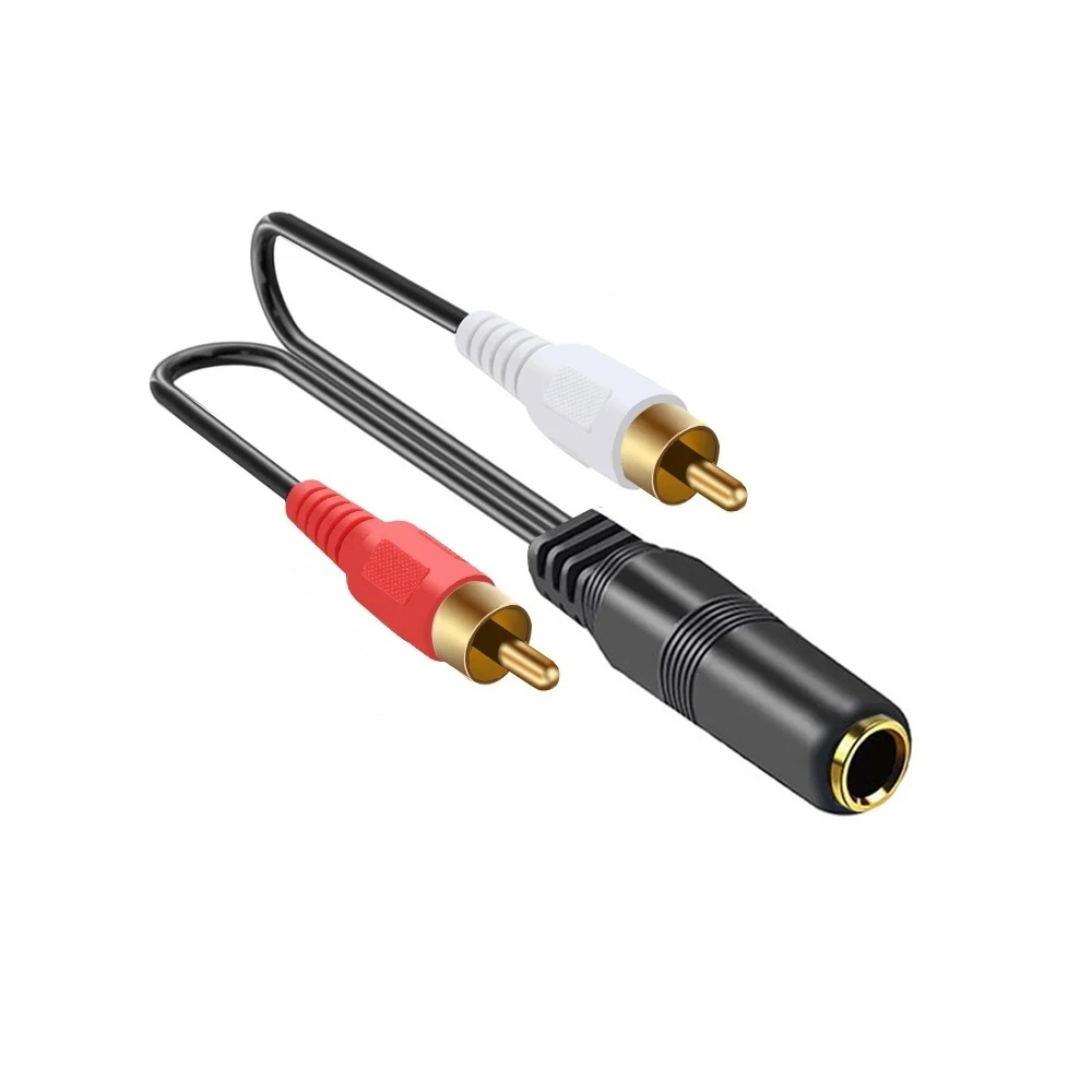 1/4 inch TRS-aansluiting naar 2 RCA R/L Y-splitter Stereo audiokabel 0,3 m Dual RCA naar 6,35 mm adaptersnoer voor versterker mixer luidspreker: Black