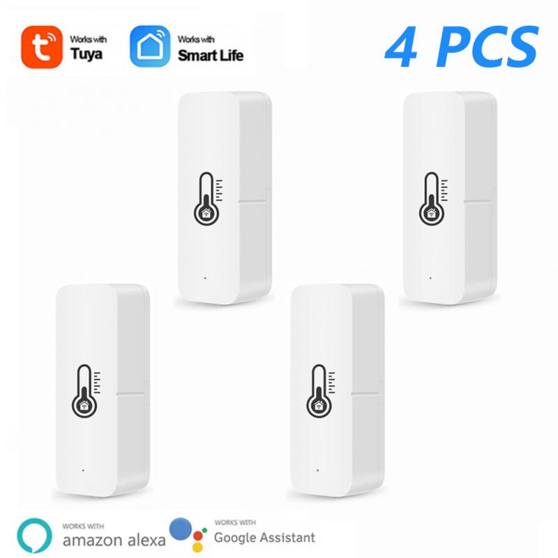 Tuya WiFi Thermometer Hygrometer Indoor Smart Temperature Humidity Sensor Weather Station For Home Alexa Google APP Monitoring: 4 PCS