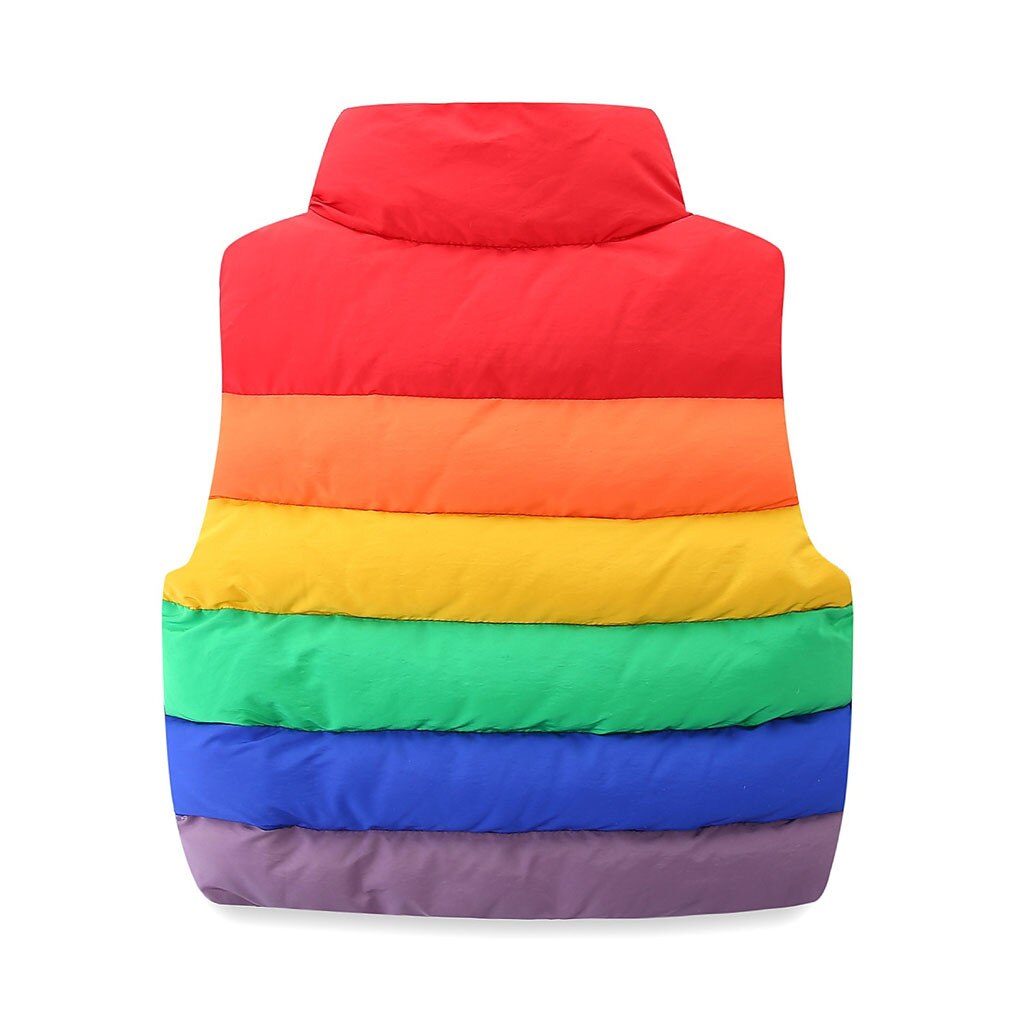 Boys Girls Vest Sleeveless Rainbow Color Vest Jacket Winter Zipper Thick Coat Kids Warm Cashmere Vest Outerwear#G30