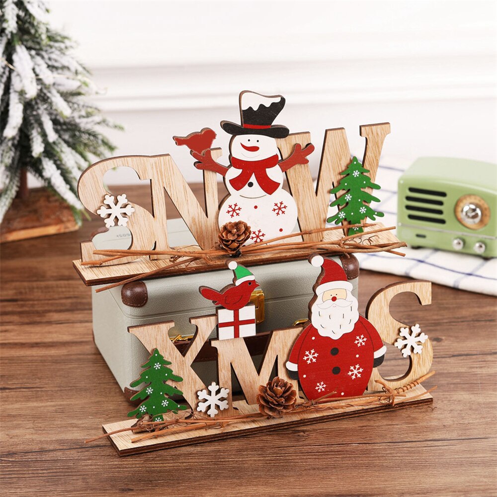 Creatieve Houten Engels Brief Kerstman Sneeuwpop Mini Kerst Ornament Speelgoed Woondecoratie Accessoires