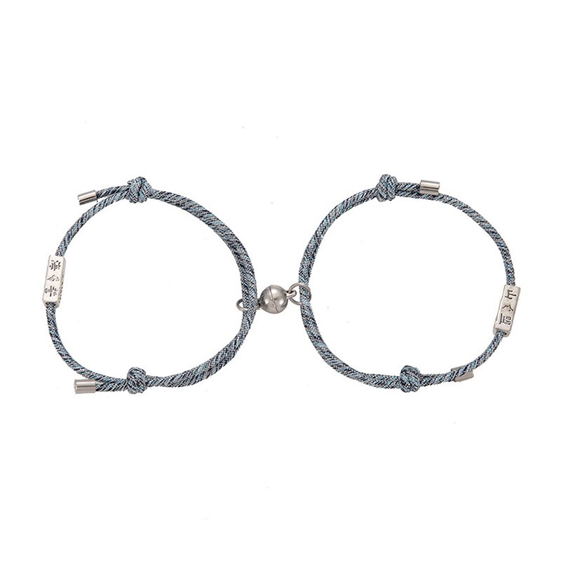 2pcs Couple Magnet Attract Each Other Personality Couple Bracelet Men and Women Charm Girl Bracelet Jewelry Lover: blue grey