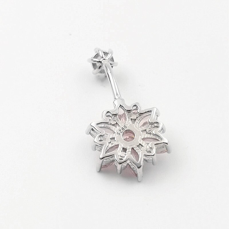 925 sterling silver belly piercing pink flower cubic zircon navel Button Ring for women body piercing jewelry