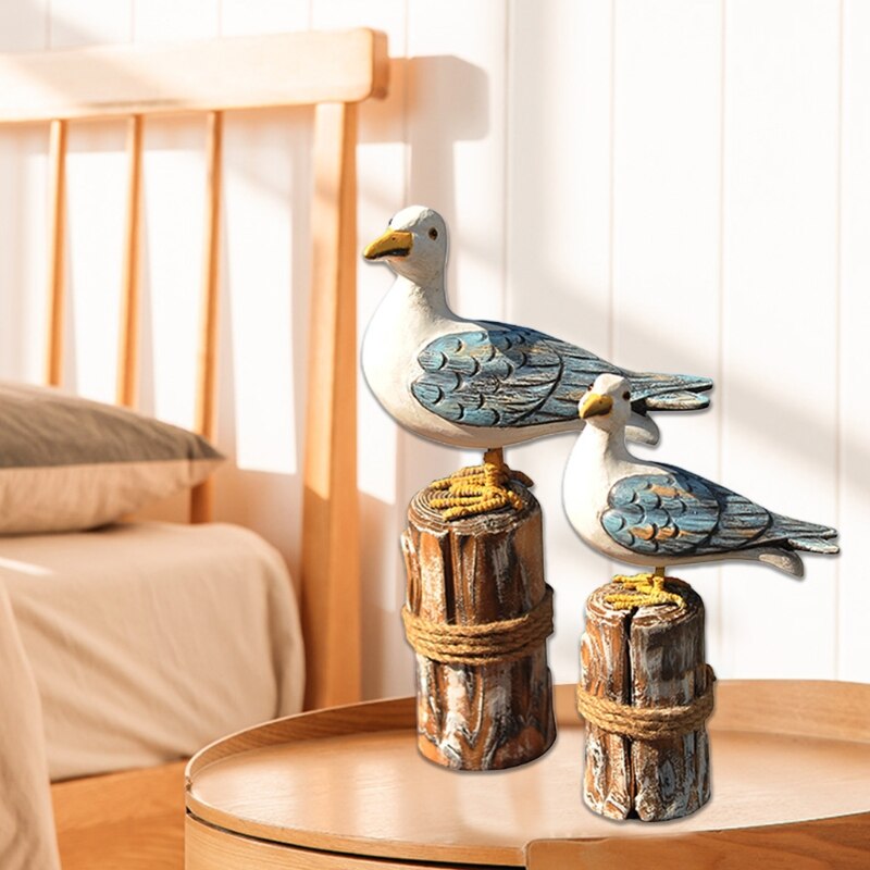 Figurines de mouettes en bois, 2 pièces, décoration de maison, chambre d'enfant, ornements de bureau, nautique, rustique, Vintage, plage côtière, QX2E