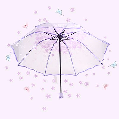 Guarda-chuva feminino apollo flor de cerejeira transparente tri-fold guarda-chuva dobrável feminino coreano japonês flor de cerejeira guarda-chuva feminino: ROXO