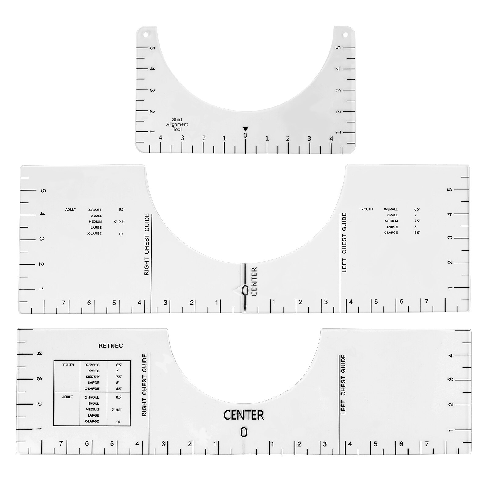 4PCS T-Shirt Alignment Rulers For Guiding T-Shirt Rulers With Size Chart DIY Drawing Template Craft Tool Drafting