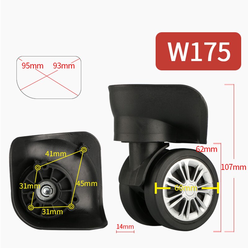 Suitcase Wheel Luggage Replacement pull rod box Wheel mute universal wheels travel bag casters accessories for suitcase Casters: W175(2wheel) Black