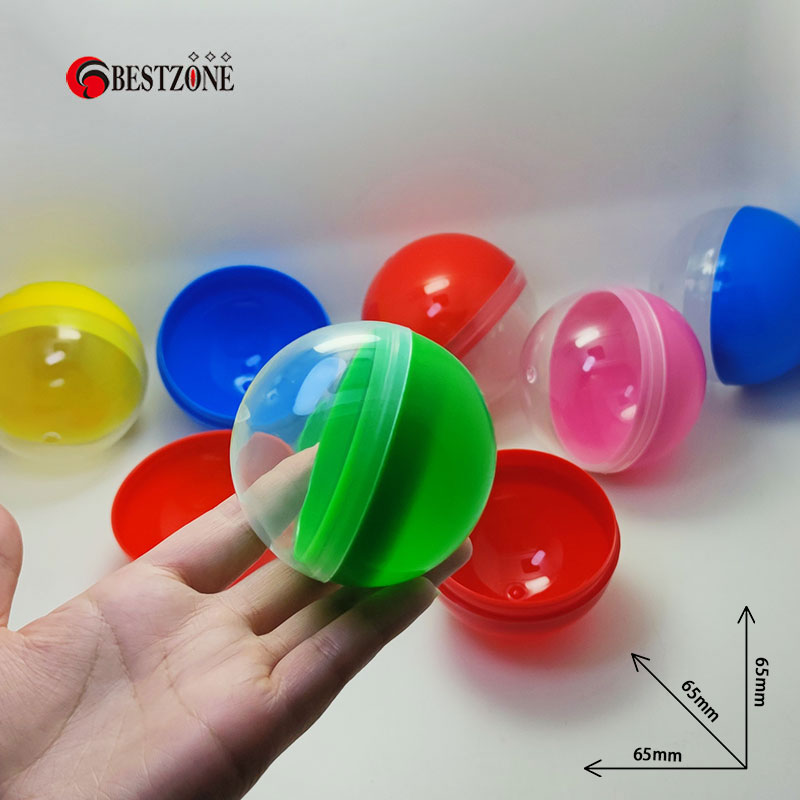 20Pcs 65MM Half Transparent Half Colored Surprise Ball Plastic Toy Capsule Split Body Round Container Candy For Machine Vending