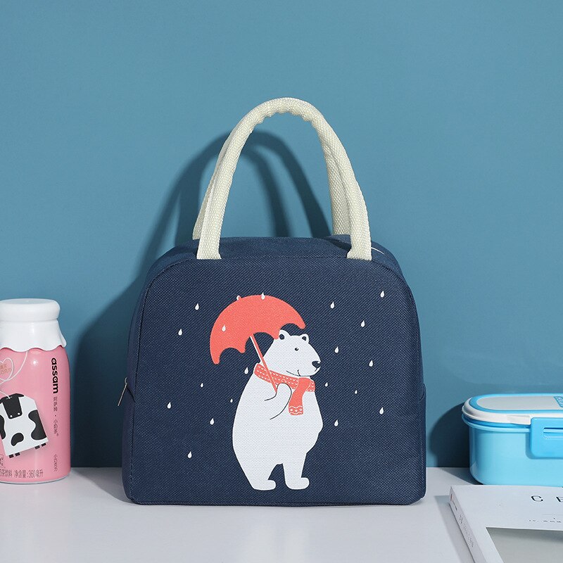 Moda dos desenhos animados saco de almoço para as mulheres saco de comida térmica lancheira tote sacos de isolamento novo portátil à prova dwaterproof água lona saco térmico: A