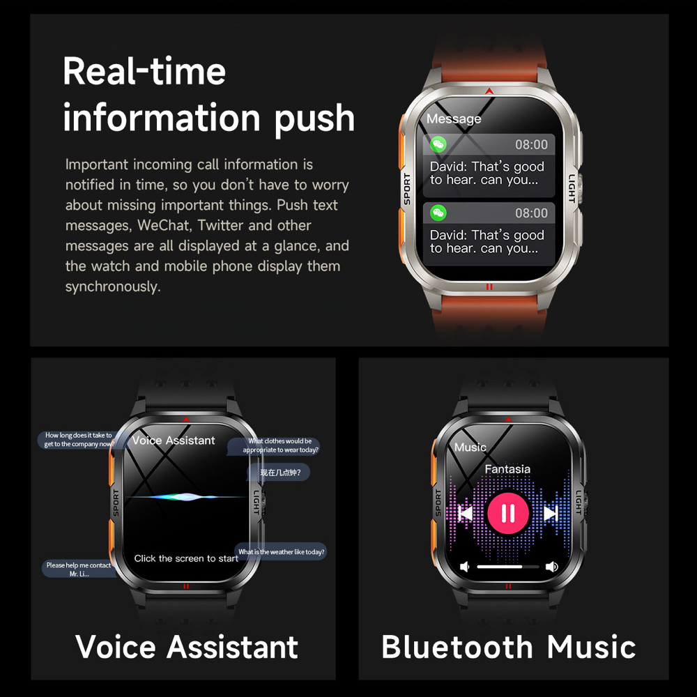 Smartwatch da esterno Torcia da uomo Chiamata wireless Rispondi con un clic Grande schermo curvo HD Smart Watch Sport impermeabile Fitness