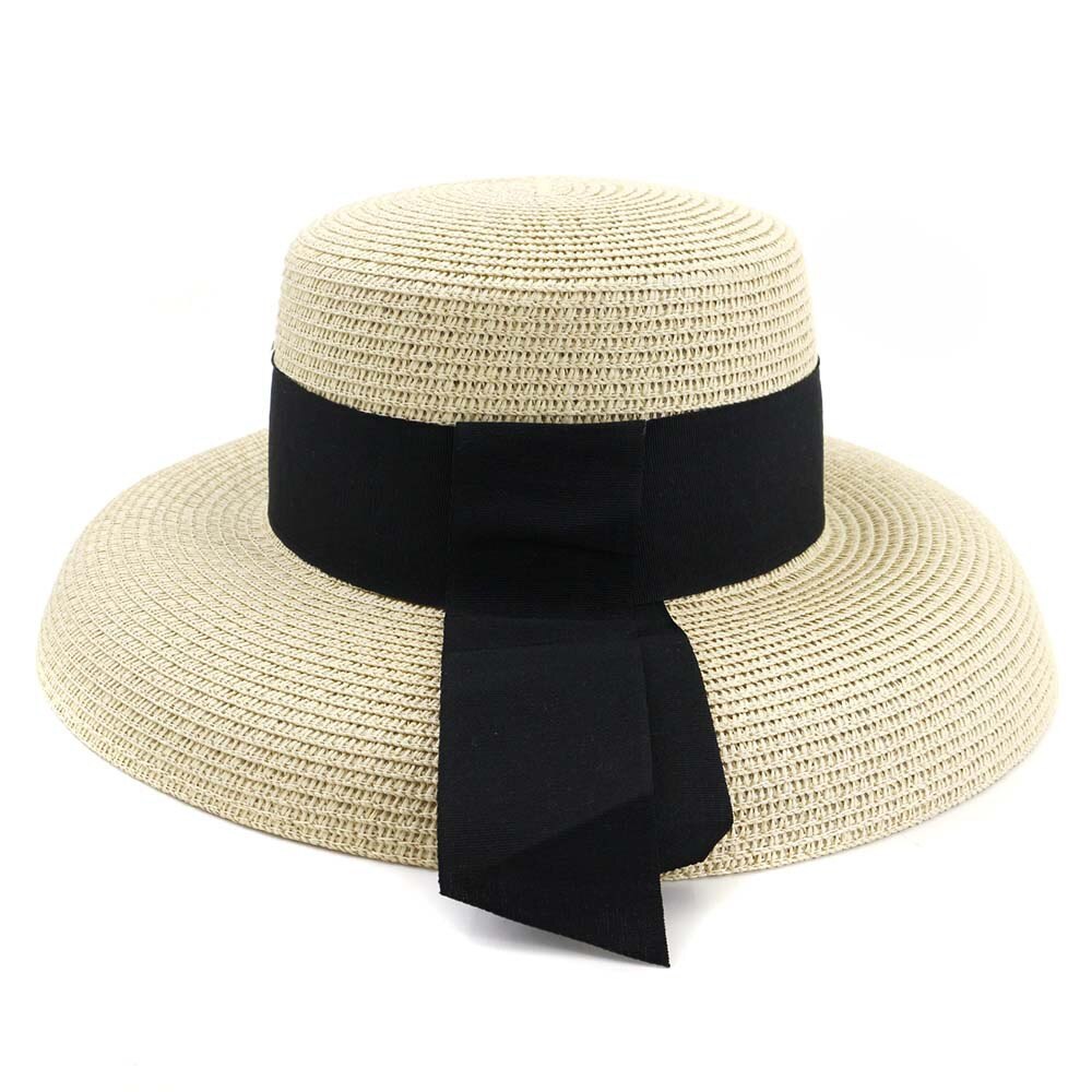 Zomer Stro Hepburn Stijl Grote Dakranden Vrouwelijke Outdoor Reizen Strand Seaside Zonnehoed Zonnehoed Mode Hoed Met lint