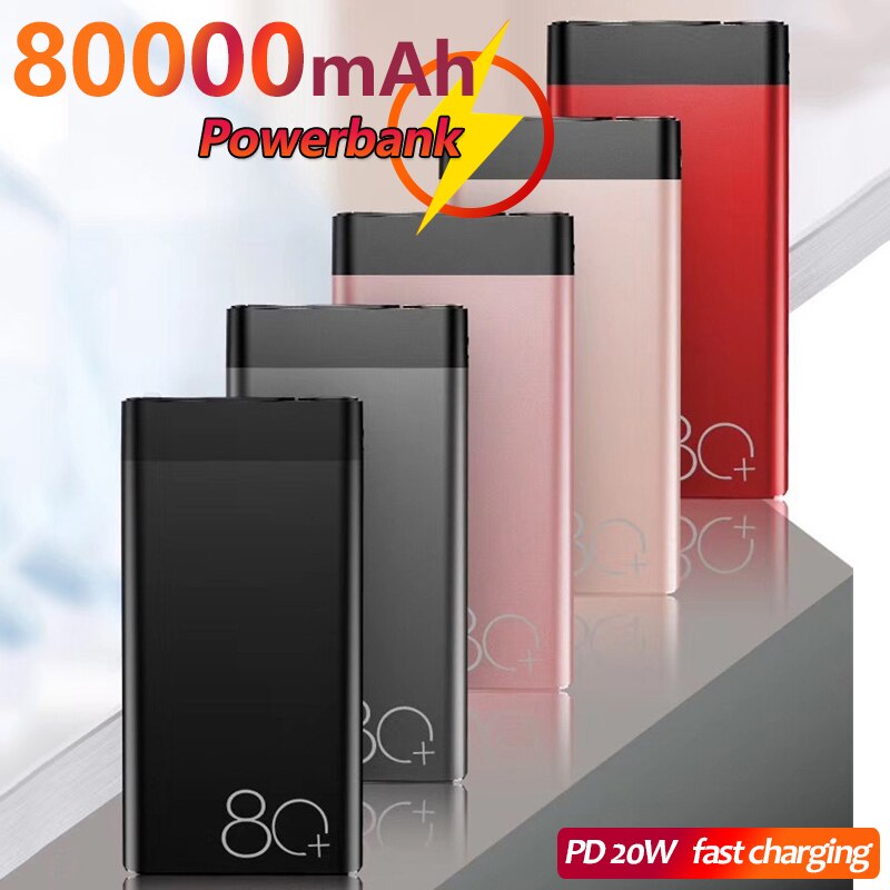 80000 mah powerbank, gehäuse aus metall-aluminiumlegierung, led-anzeige, 2 usb-ausgänge, geeignet für smartphones, tablet-pcs und gps-geräte