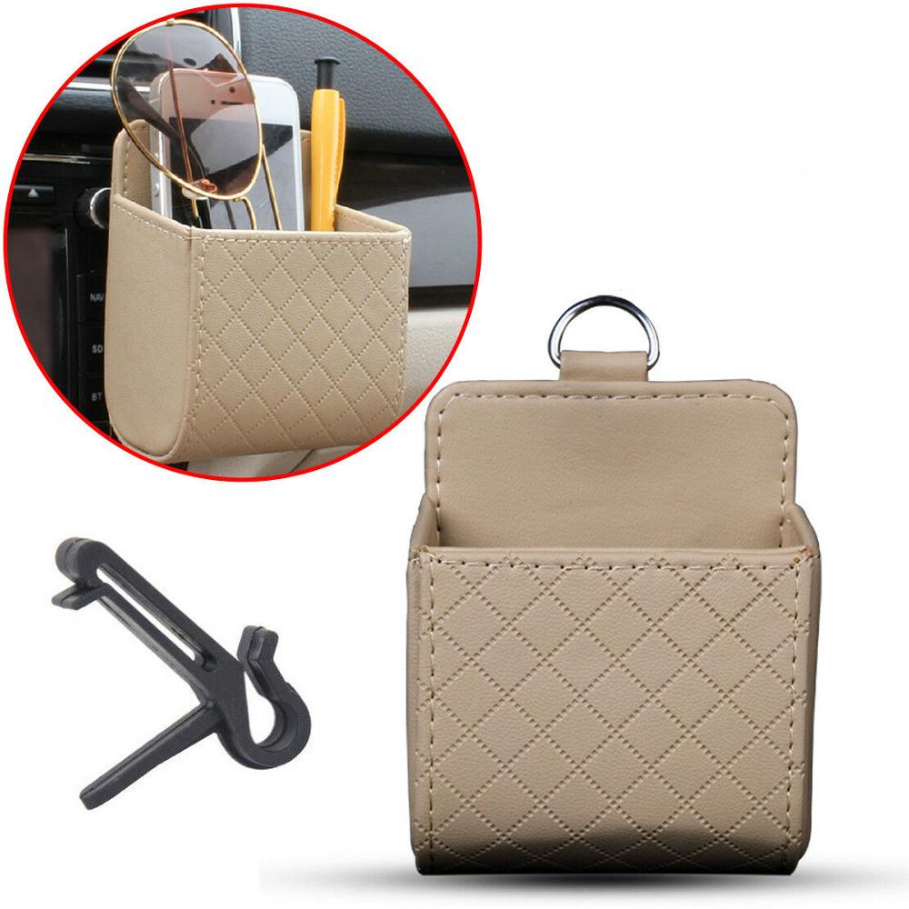 Eidran universele auto-luchtrooster pu-leren organizer opbergdoos telefoonvak tashouder grijs bruin beige zwart