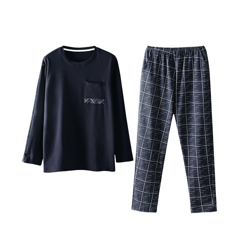 Pijama de algodón 100% para hombre, ropa de dormir lisa, de talla grande, para el hogar y la M-4XL, primavera y otoño