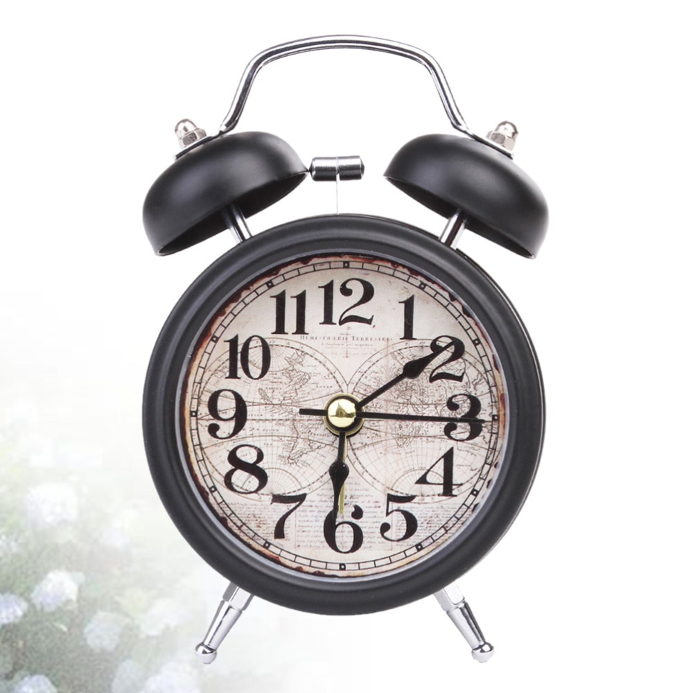 Metal Small Alarm Clock Desktop Vintage Ring Bell Clock Kids Alarm Clock without Battery Будильник - Earth (Black)