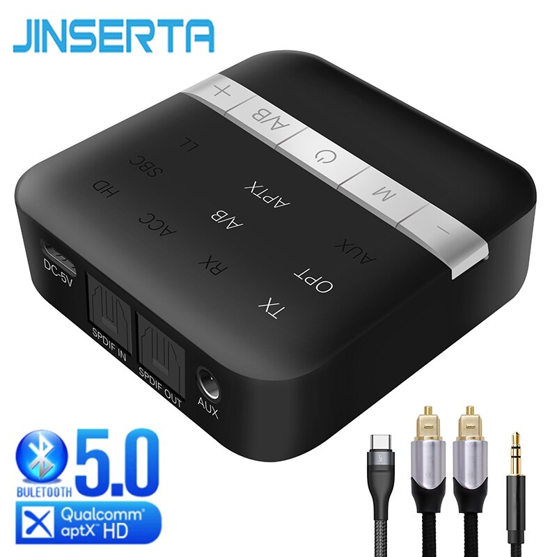 Jinserta Bluetooth 5.0 Ontvanger Zender Aptx Adapter Voor Tv Hoofdtelefoon Optische 3.5Mm Dsp Bluetooth Aux Audio Adapter