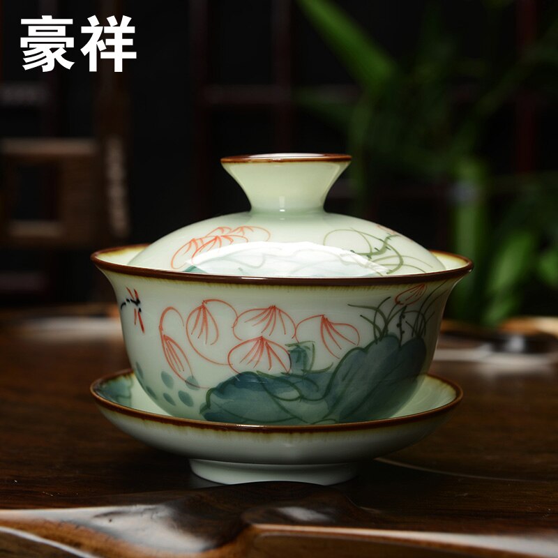 [storhet] håndmalt celadon gaiwan kung fu gaiwan porselen gaiwan jingdezhen 150ml gaiwan tesett kung fu tekanne