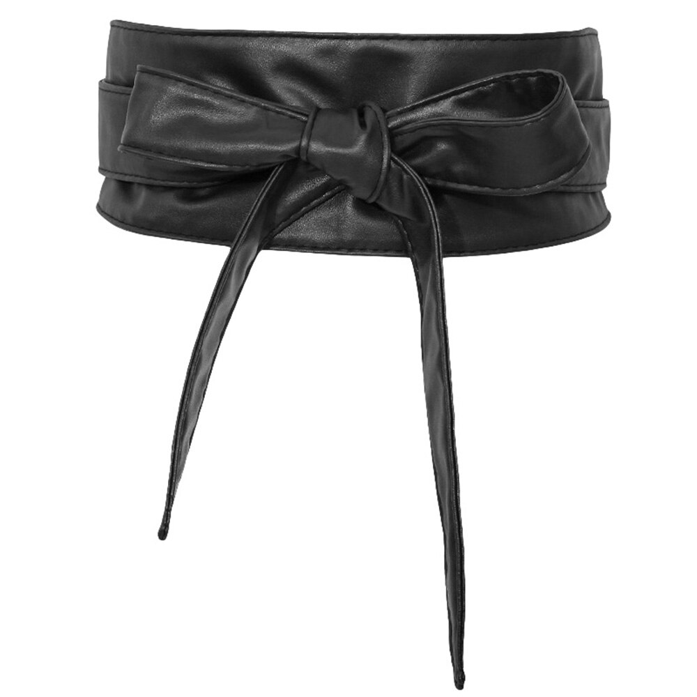 Riem Obi Stijl Taille Band PU Lederen Voor Vrouwen Wrap Rond Zachte temperament: Black