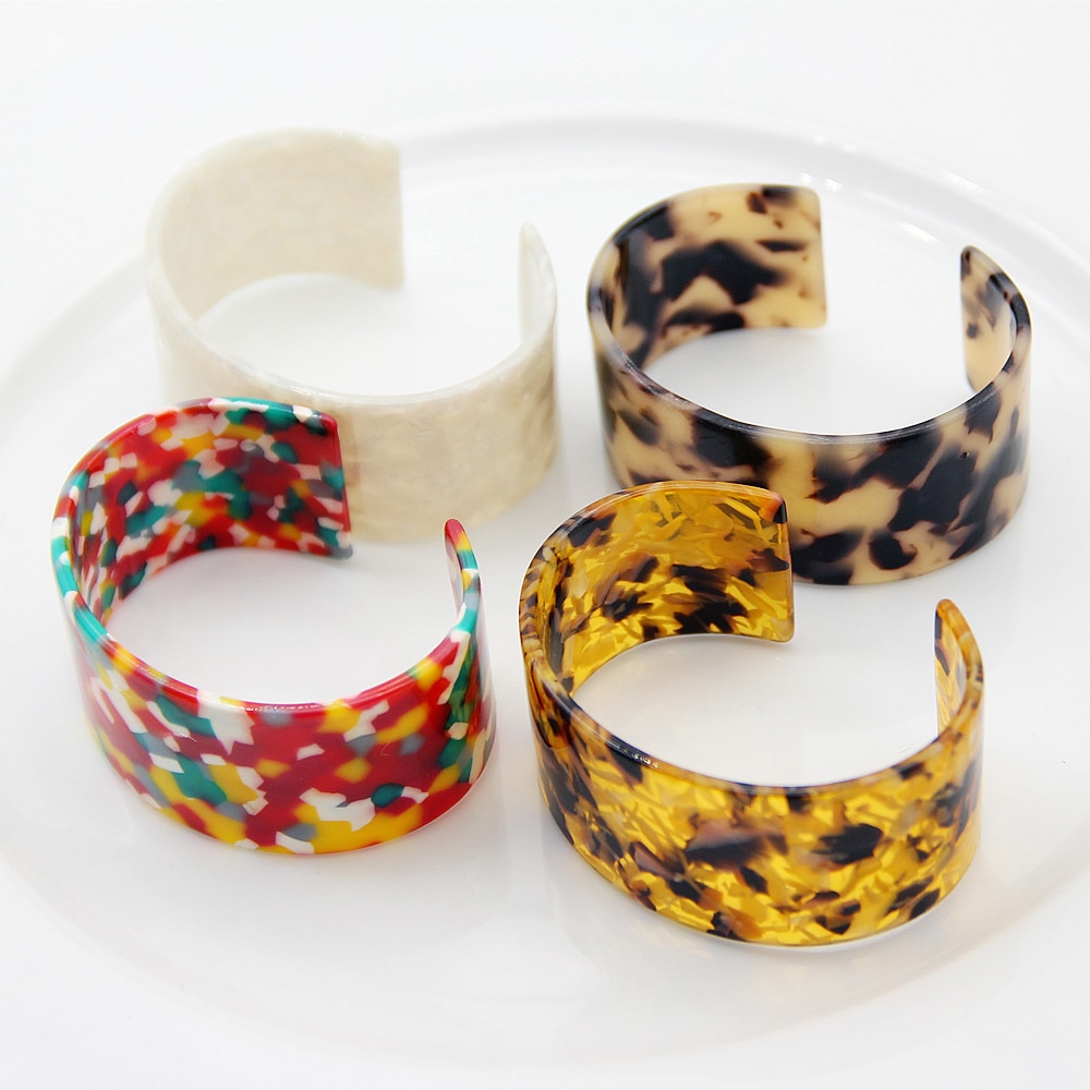 FishSheep-brazaletes y pulseras acrílicas con de leopardo Za para mujer, brazalete ancho abierto de resina de carey, joyería, bisutería