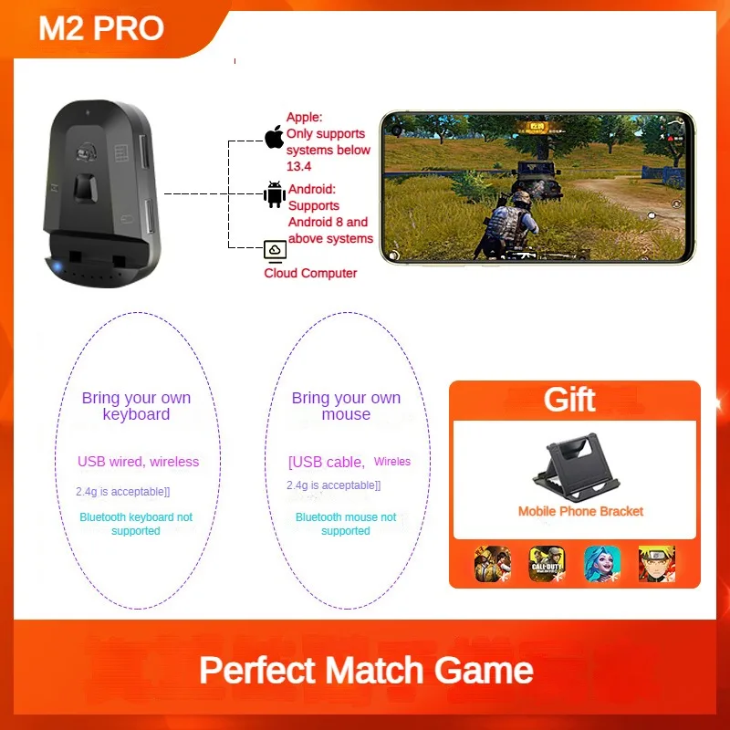 M2 Pro Mobile Game Controller 4-in-1-Maus-Tastatur-Adapter-Konverter BT5.0 Programmierbarer Adapter unterstützt IOS Android ab 8 Jahren: Gold