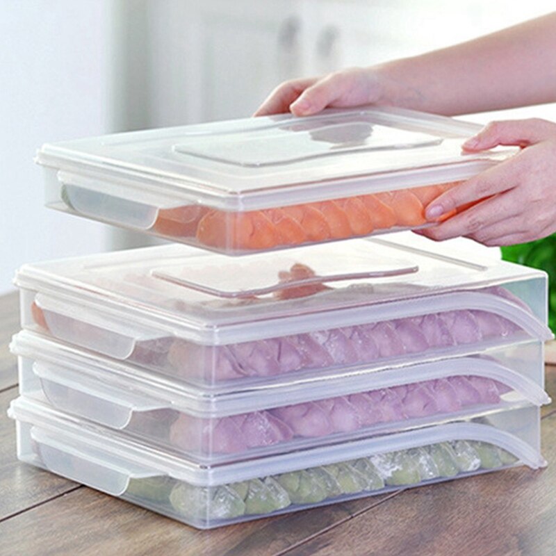 1 Pc Dumpling Tray Plastic Single Layer Sealed Food Container Storage Box Refrigerator Crisper Fridge Freezer Food Fresh Keeping