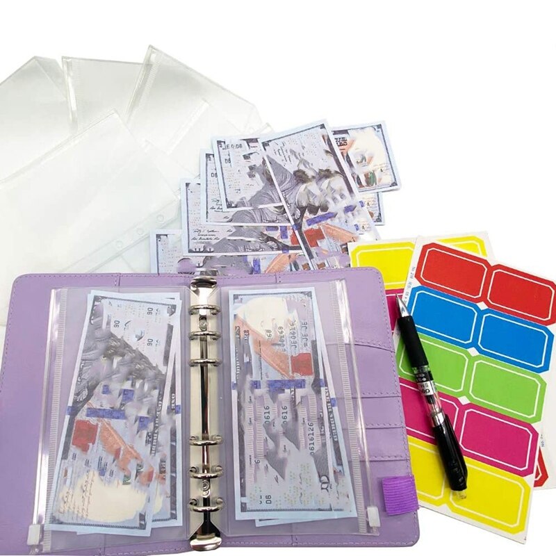 -A6 Notebook Binder with 12PCS A6 Binder Pockets,with Magnetic Buckle Closure for Inner Filler Paper