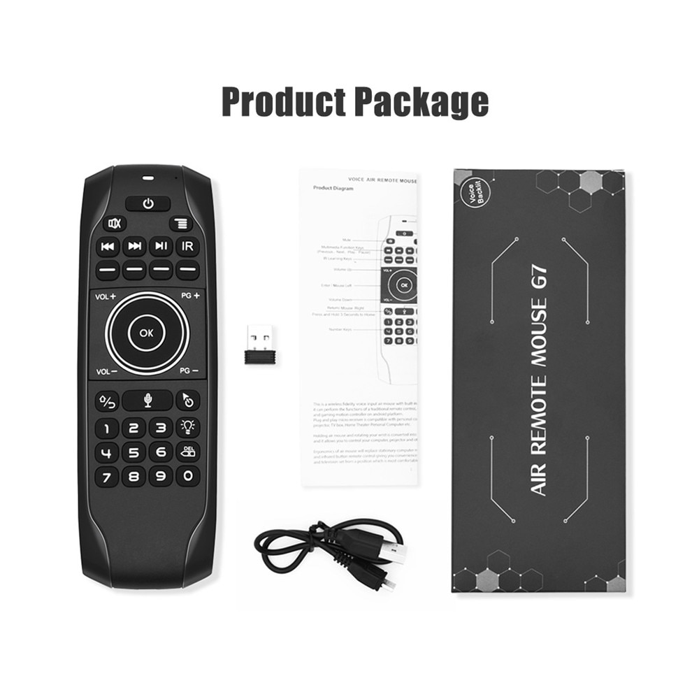 G7V PRO-giroscopio inalámbrico con retroiluminación, ratón de aire con teclado en inglés y ruso, Control remoto por voz inteligente de 2,4G, batería integrada G7