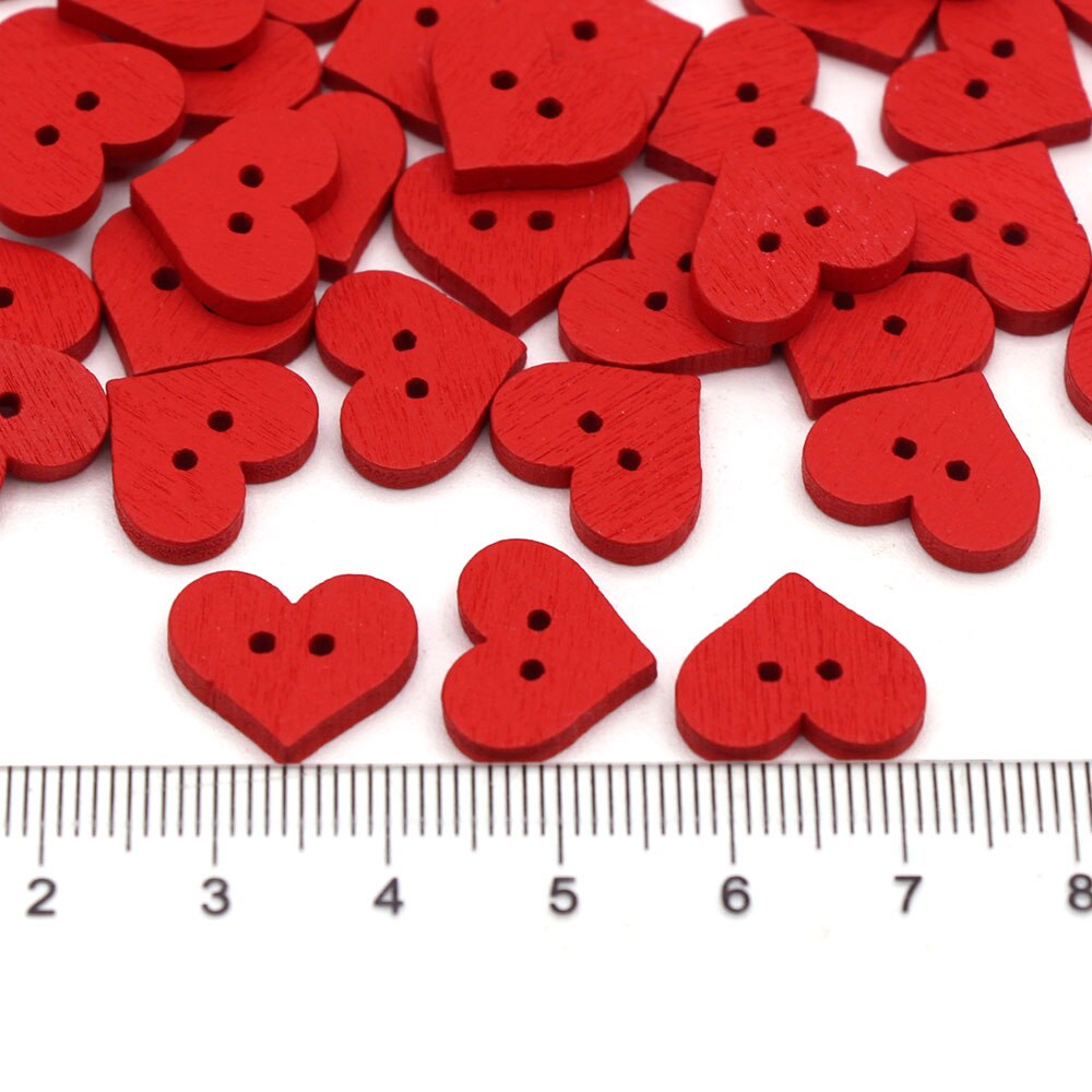 50Pcs Red Heart Decorative Button 2-Holes Wooden Buttons for Clothing Love Craft Supplies DIY Bags Sewing and Needlework 15x13mm