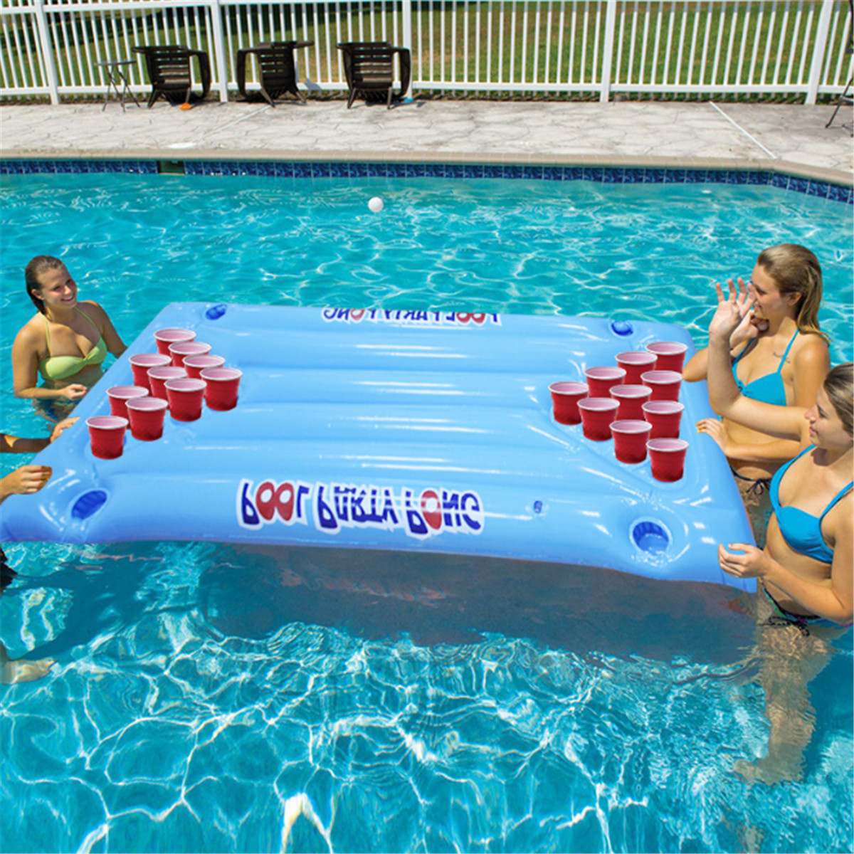 SGODDE Inflatable Beer Pool Pong Ball Floating Table Raft Lounge Party Game 24 Holder Swimming Pool Accessories PVC Material