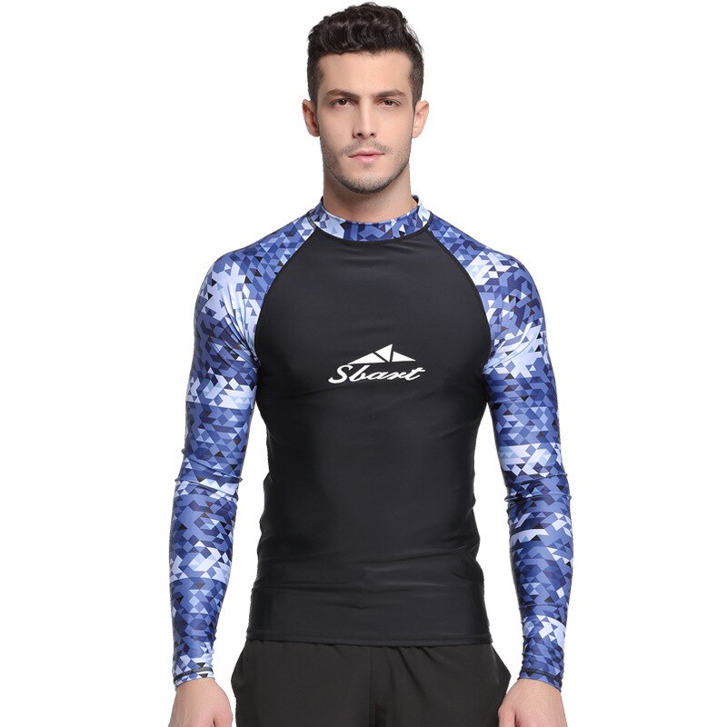 SBART Quick Drying Mens Rash Guard Surf T-shirt Long Sleeve Beach Swimwear Anti-UV Diving Suit kitesurf Snorkeling Surfing Shirt: Black / XXL