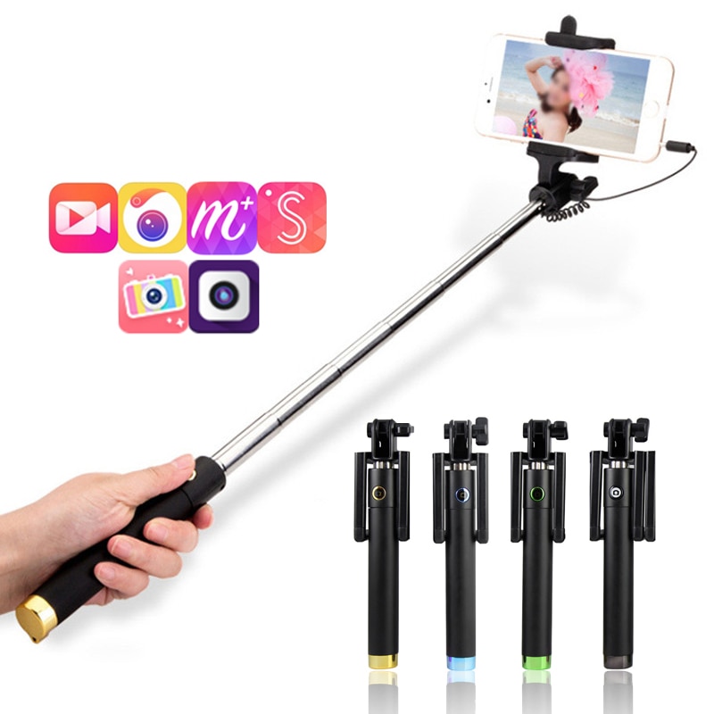 Opvouwbare Statief Monopod Selfie Stick Met Bedrade Knop Sluiter Selfie Stick Voor Ios/Android/Samsung /Xiaomi/ios/Android