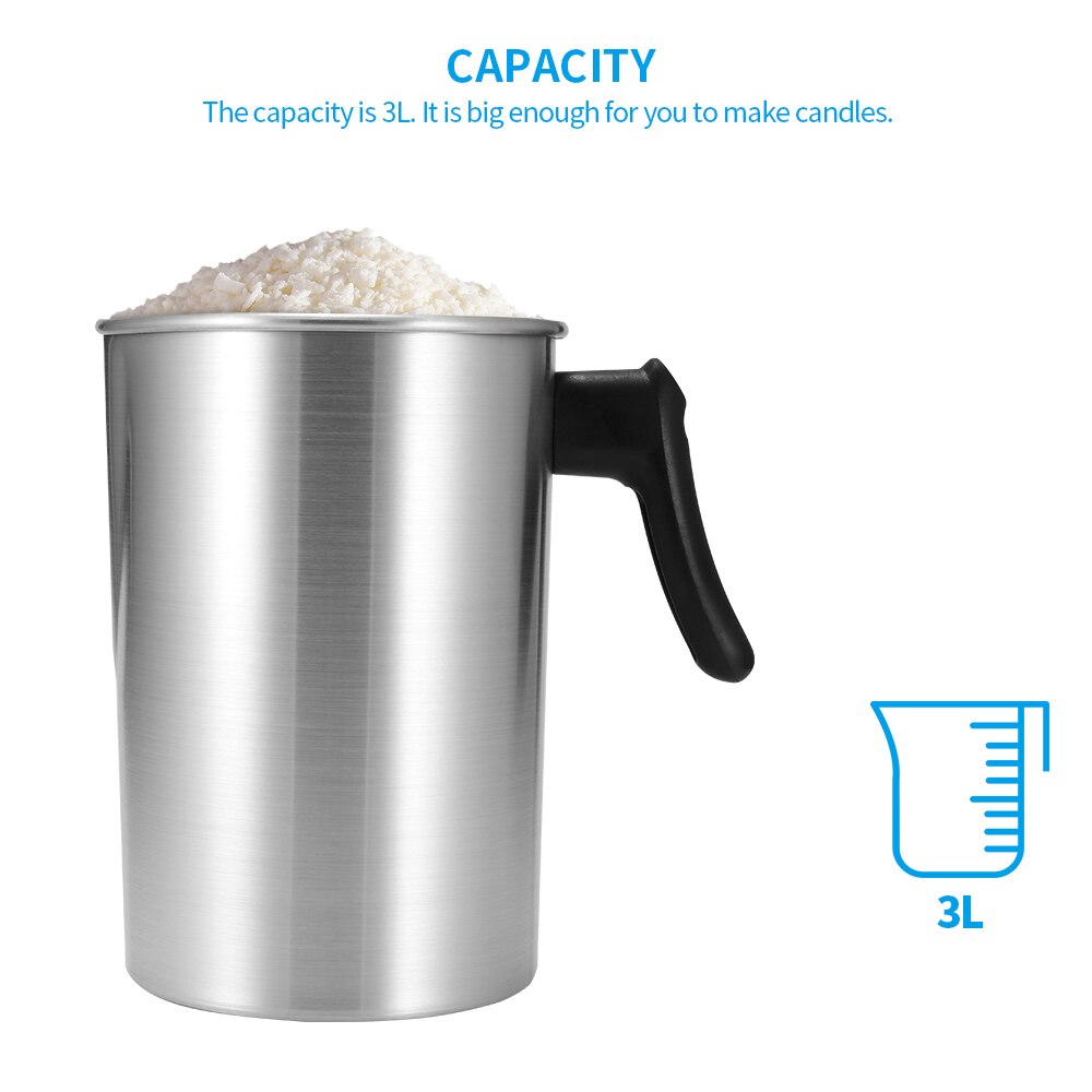 1.2/3L Pot de fusion de cire en Aluminium bougie à bricoler soi-même savon fondant pichet mousseur de lait avec longue poignée, peut économiser du travail et éviter les éclaboussures