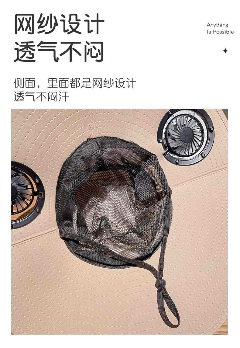 Kapelusz przeciwsłoneczny z chłodzeniem solarnym - kapelusz wędkarski z ochroną UV i wbudowanym wentylatorem, oddychająca czapka outdoorowa na lato