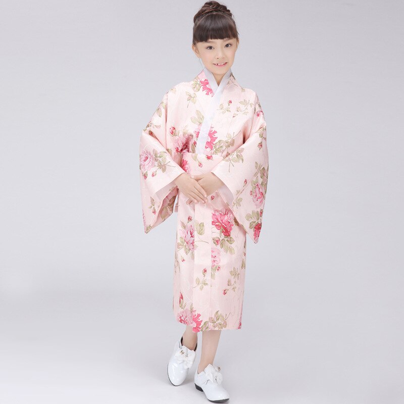 Vestido Kimono azul japonés para niña con Obi tradicional Yukata vestido de danza puesta en escena infantil disfraz de chico Cosplay 717-10: pink / L