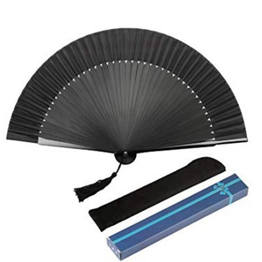 Black Carved Hand Held Folding Fans Bamboo Wood Silk Hand Fan For Events Party Wedding Home Decoration