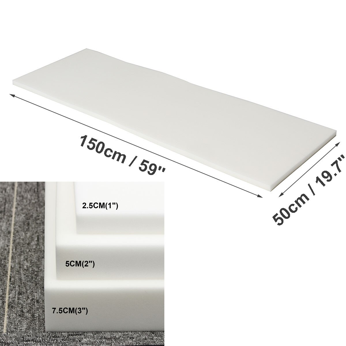 3 Size High Density Seat Cushion Foam Rubber Replacement Polyurethane Upholstery Cushion Pad White Firm Foam Sheet Cushion Pads