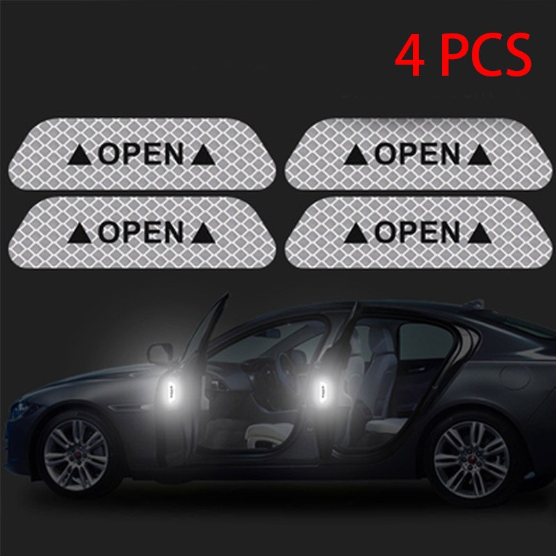 Cinta reflectante abierta para coche, pegatinas reflectoras con de advertencia, tiras reflectantes, estilismo para coche, 4 colores, de seguridad, palo para coche: white OPEN