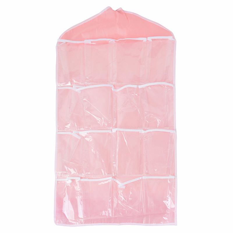 16 rejillas plegables guardarropa bolsas colgantes contenedor ropa interior sujetadores calcetines gancho para corbatas zapatos bolsa de almacenamiento: pink