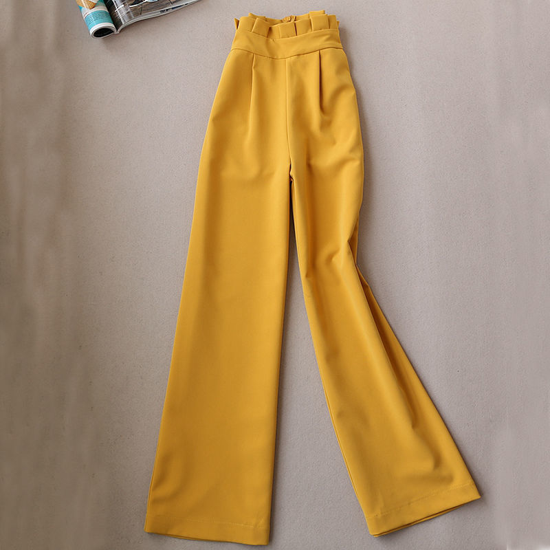 Pantalones MAZEROUT elegantes para mujer, color negro amarillo, con bolsillos, cremallera, color sólido, ropa de calle para mujer , pantalones elegantes informales de cintura alta