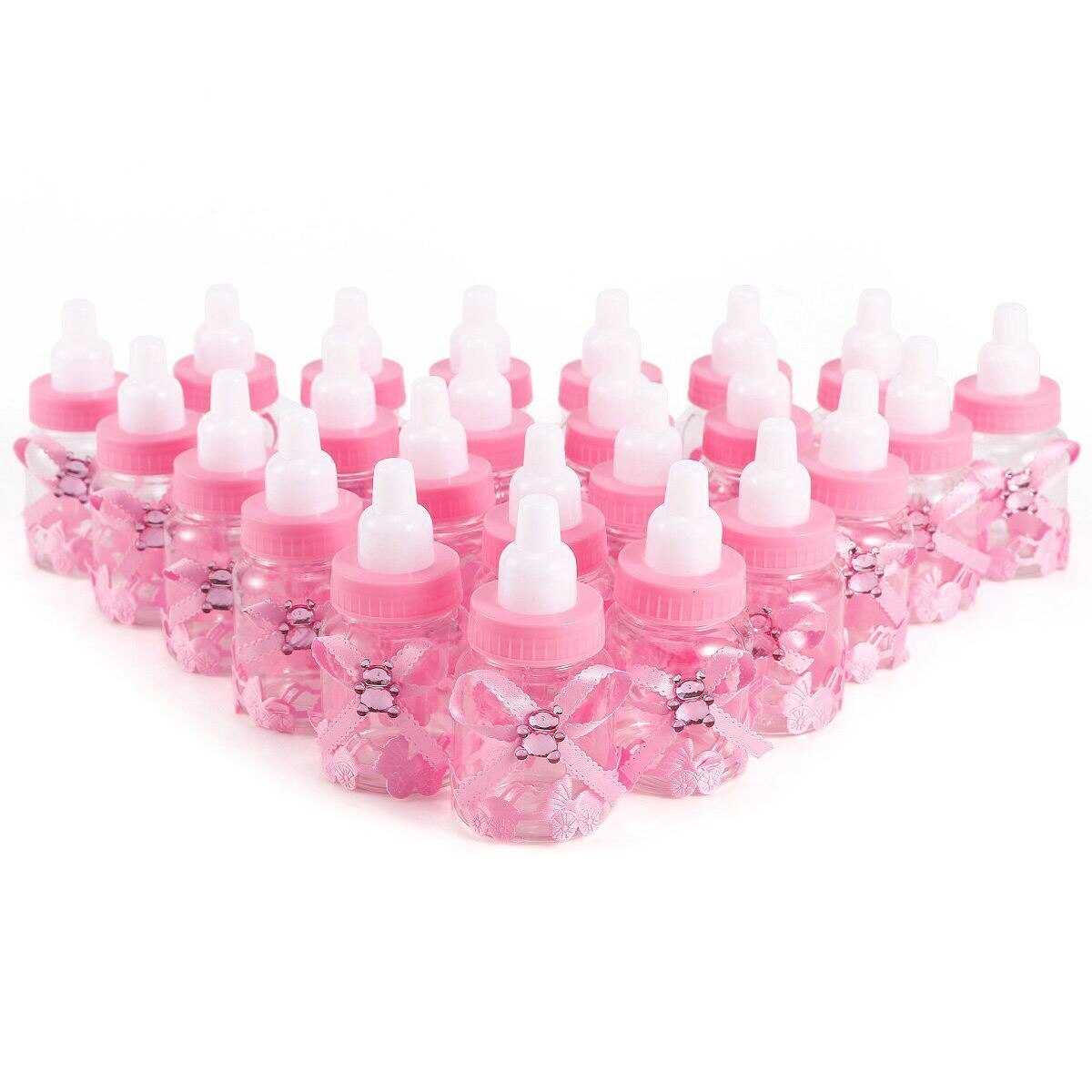 24 X Baby Fles Mini Baby Fles 4X9Cm Strass Beer Favor Baby Meisje Baby Doop: Pink