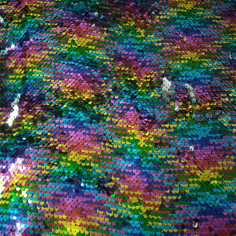 Gloednieuwe Regenboog Kleur Sequin Dubbele gezicht Omkeerbare Sequin Stof Satijn Terug Sequin Stof Voor DIY Naaien Bag Purse