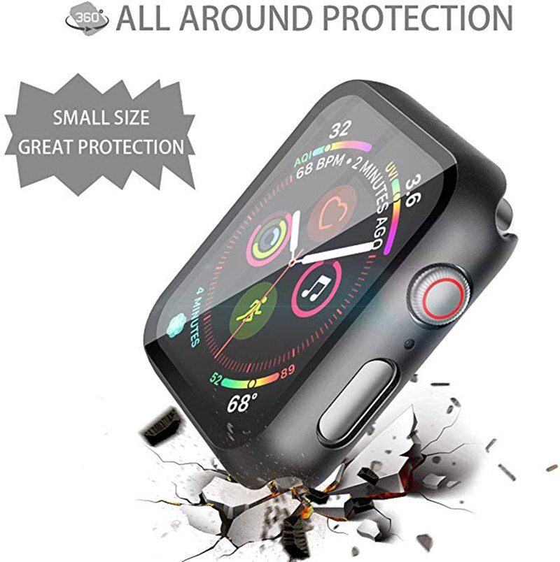 Hardt etui til apple watch series 5/4 40mm 44mm med skjermbeskytter herdet glass beskyttelsesdeksel for iwatch