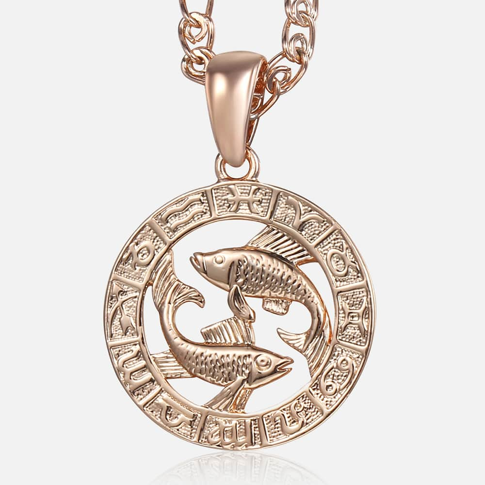 Pisces Zodiac Sign Necklaces For Women Men 585 Rose Gold Pendant Necklace Male Woman Jewelry Personal Birthday GP286