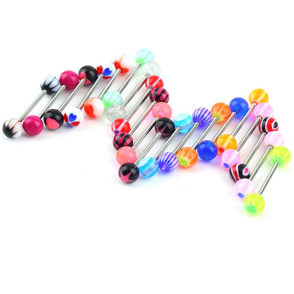 10/30/60/100Pcs Barbell Bar Tongue Piercing Cartilage Earrings Industrial Ring Colorful Body Jewelry Piercing