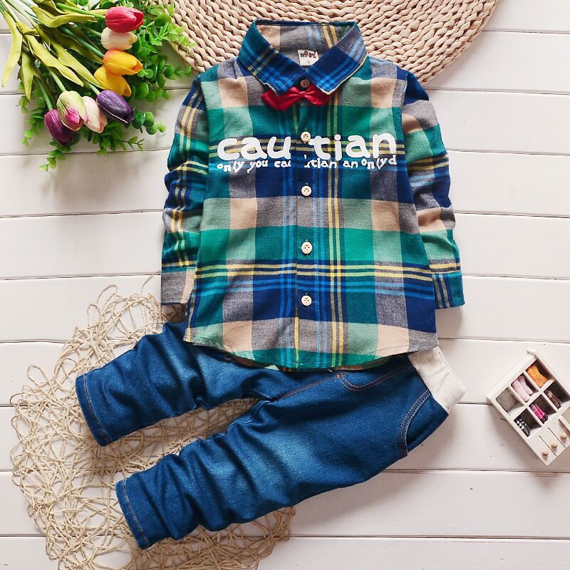 conjunto de disfraces abrigados para niños de primavera para niños, traje a cuadros de para niños, ropa para bebés y niños, conjuntos de ropa para niños,: green / 2T