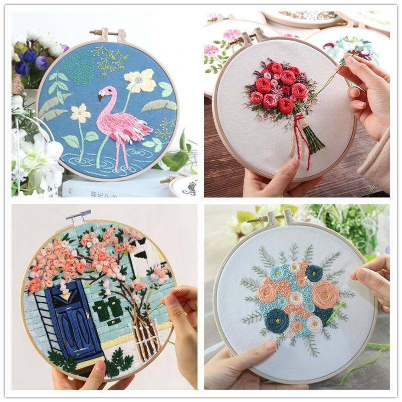 Embroidery Starter Kit with Pattern,Cross Stitch Kit Including Embroidery Cloth with Floral Pattern, Bamboo Embroidery Hoop