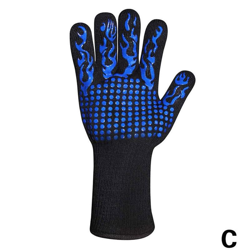 1pcs Kitchen Fireproof Gloves Heat Resistant Thick Baking Gloves Roast Barbecue Mittens Grill Wash Silicone For Bbq Oven U5M2: C